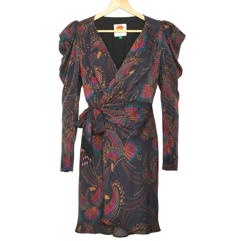 Farm Rio Toucans Mini Wrap Dress Size XS Long Puff Sleeve V-Neck